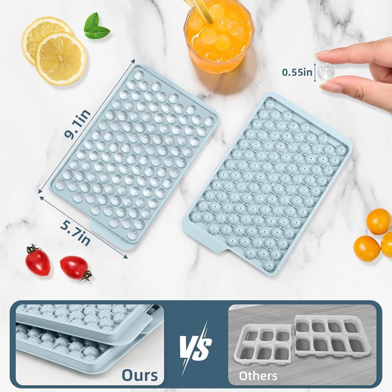 Mini Round Ice Cube Trays with Lids - 4 Pack (0.55in) - Blue