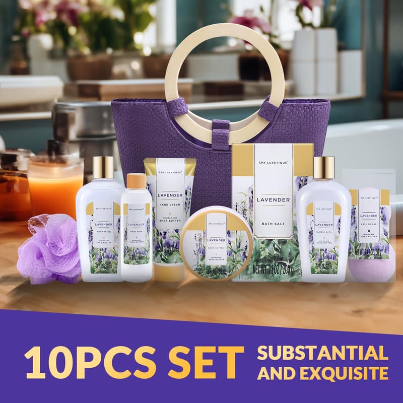 Mother's Day Spa Gift Basket for Women - 10pc Lavender Set