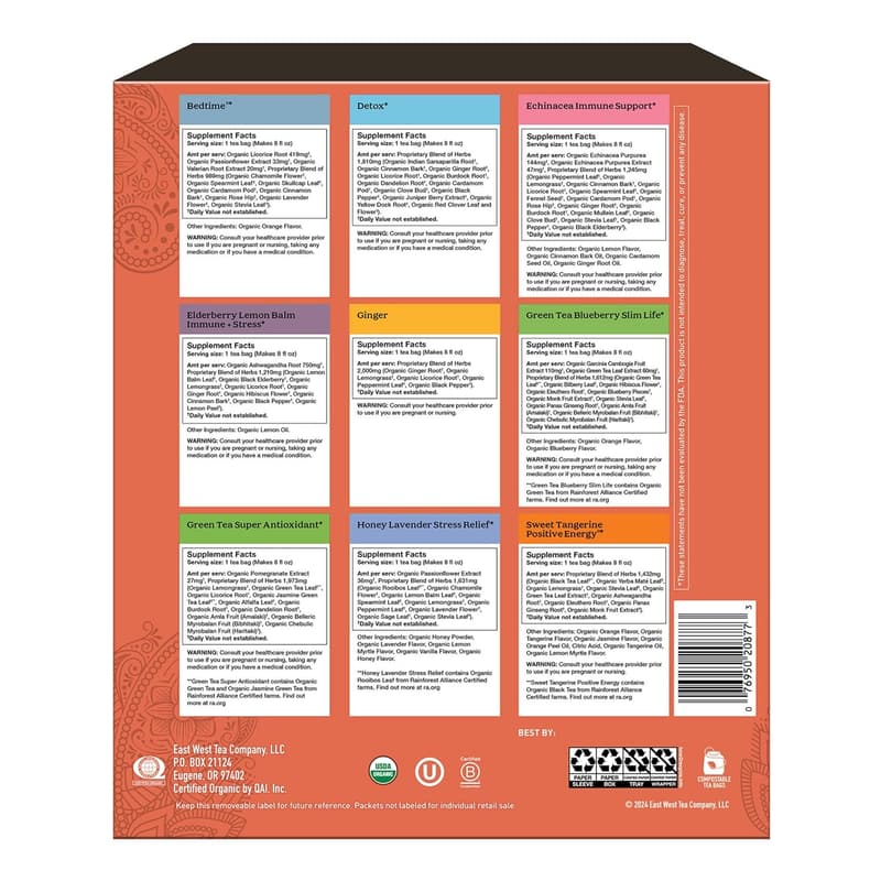 Wellness Tea Gift Set - 9 Organic Herbal, Green & Black Teas