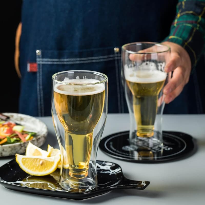 Borosilicate Insulated Beer Glasses - Shatterproof, 15.3/12/9oz