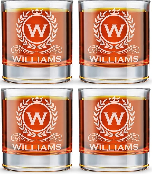 Personalized Engraved Whiskey Glass Set of 4 - 10.25 oz