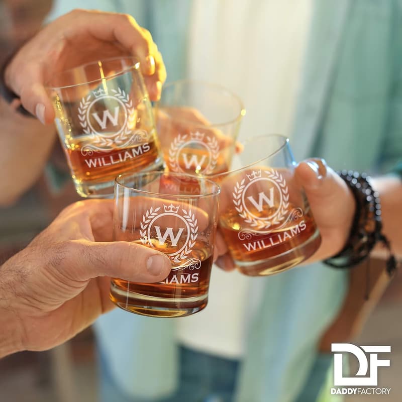 Personalized Engraved Whiskey Glass Set of 4 - 10.25 oz