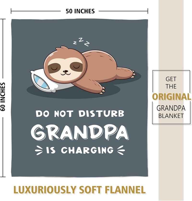 Super Soft Charging Sloth Blanket for Grandpa's Birthday