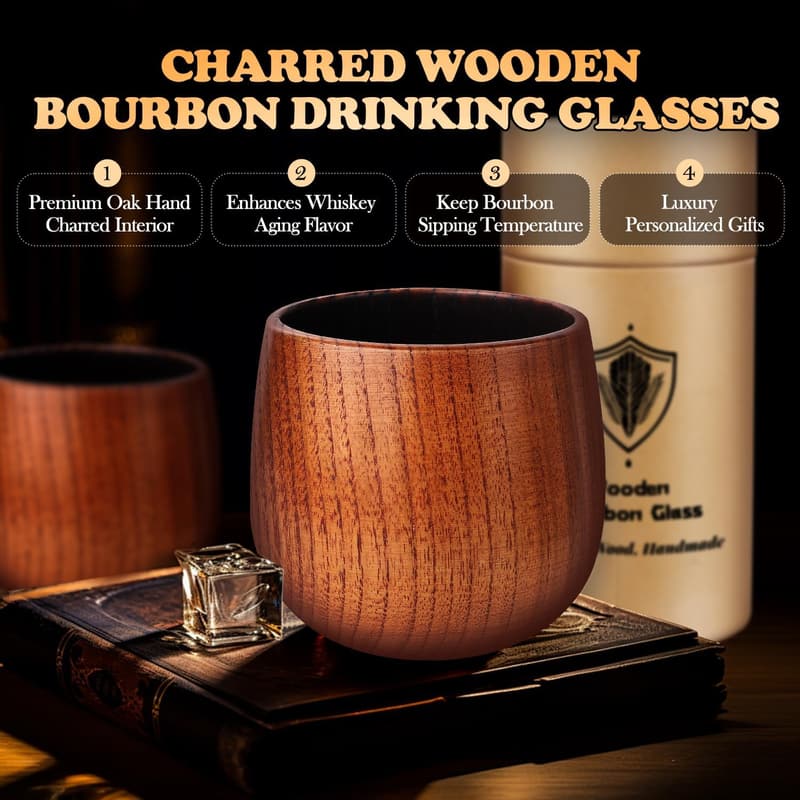 Handcrafted Wooden Whiskey Tumblers Set of 2 - Campfire-Ready