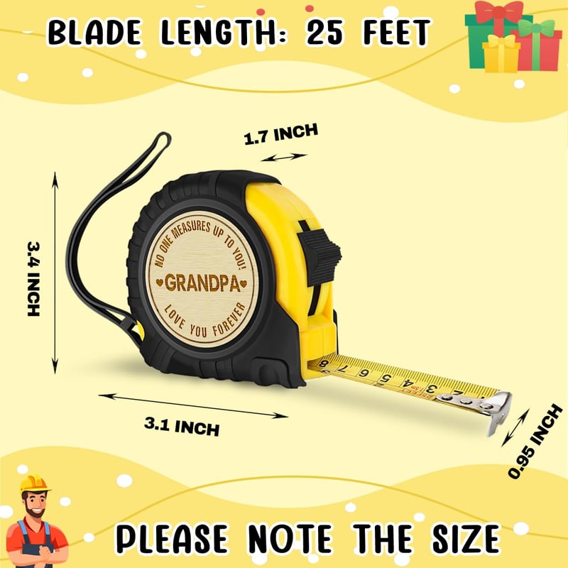 Engraved 25 FT Tape Measure - Tool Gift for Grandpa