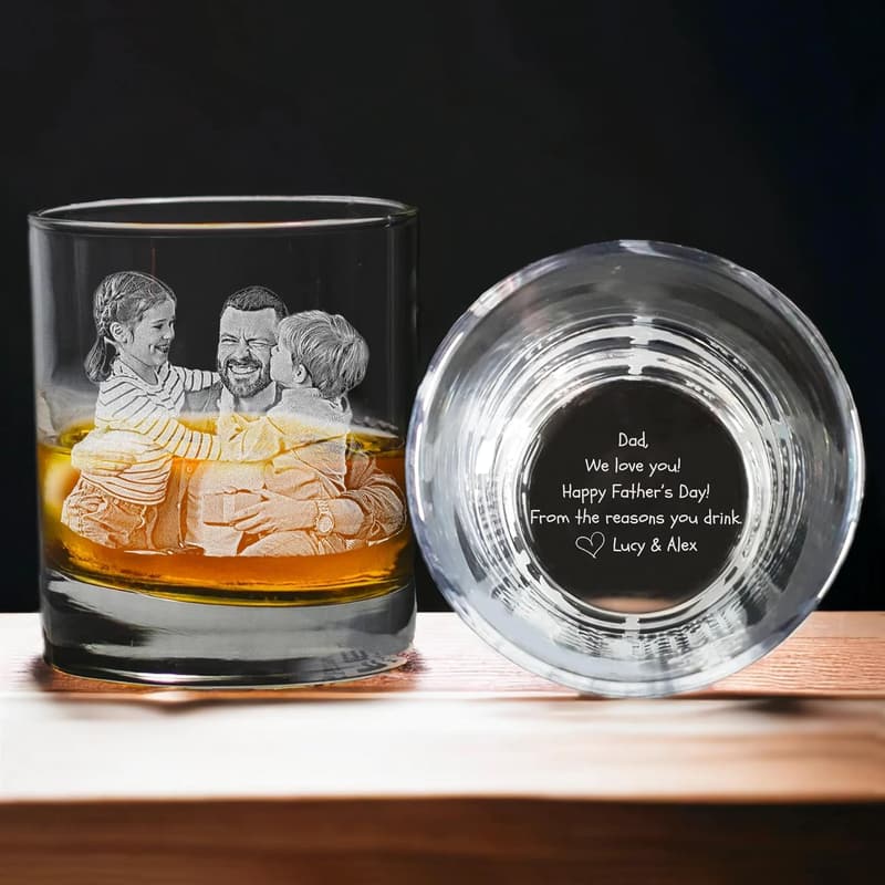 Personalized Whiskey Glass - Custom Engraved Gift for Dad