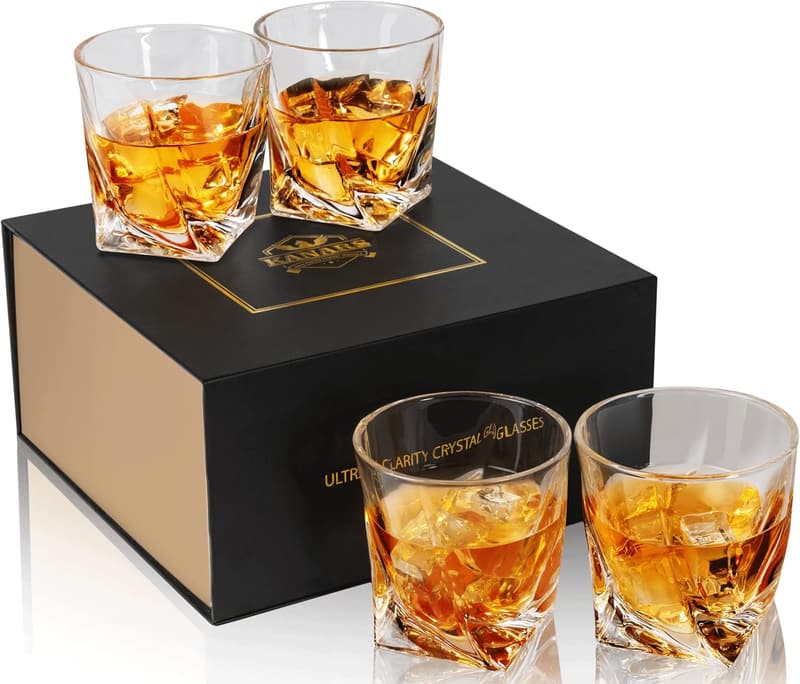 Whiskey Glass Set of 4 – 10 oz Crystal Tumblers in Gift Box