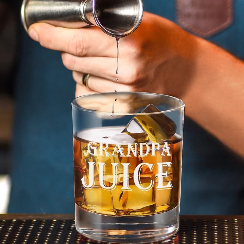 Unique Grandpa Juice Whiskey Glass Gift with Wooden Box, 12 oz