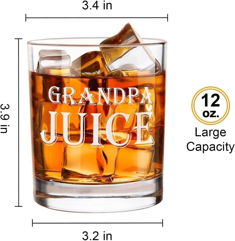 Unique Grandpa Juice Whiskey Glass Gift with Wooden Box, 12 oz