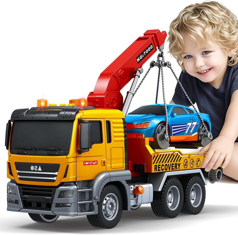 Large Tow Truck Toy with Lights & Sounds for Kids 3-7
