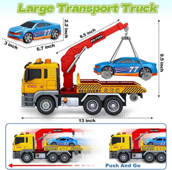 Large Tow Truck Toy with Lights & Sounds for Kids 3-7