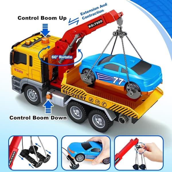 Large Tow Truck Toy with Lights & Sounds for Kids 3-7