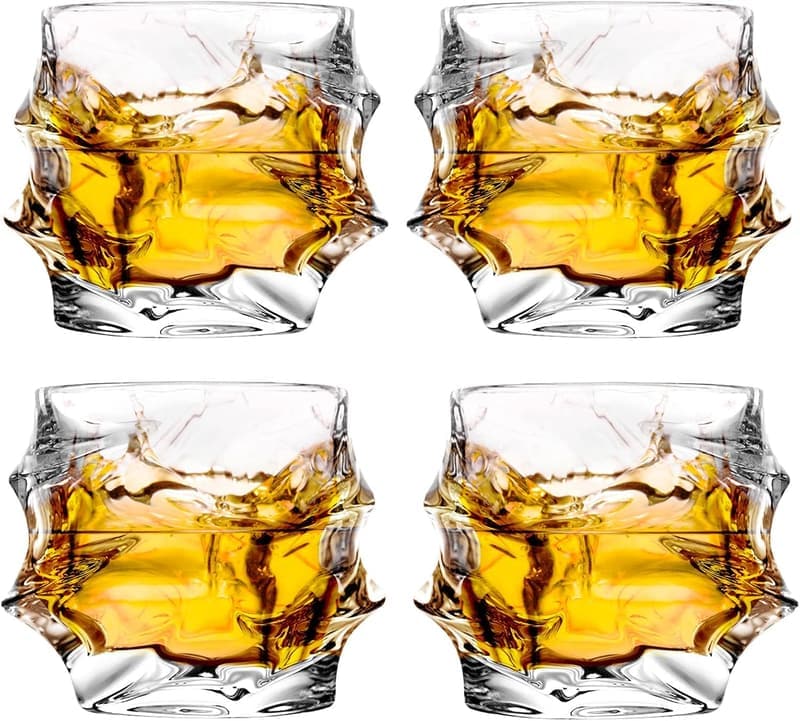 Set of 4 Hand Blown 12 oz Crystal Whiskey Glasses