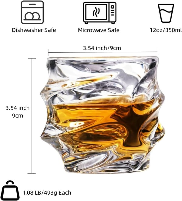 Set of 4 Hand Blown 12 oz Crystal Whiskey Glasses
