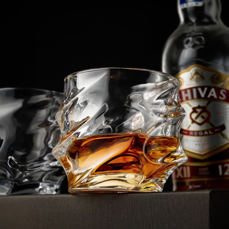 Set of 4 Hand Blown 12 oz Crystal Whiskey Glasses
