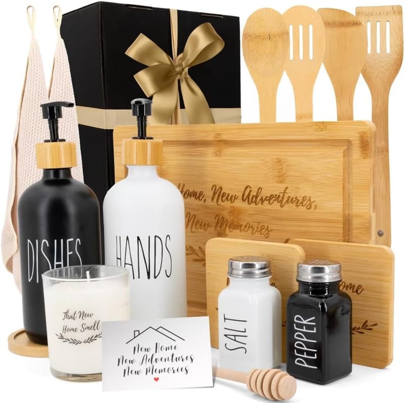 Housewarming Gift Set: Scented Candle, Bamboo Board & Essentials