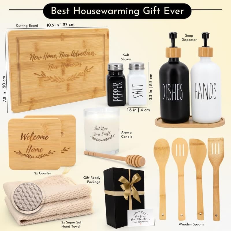Housewarming Gift Set: Scented Candle, Bamboo Board & Essentials