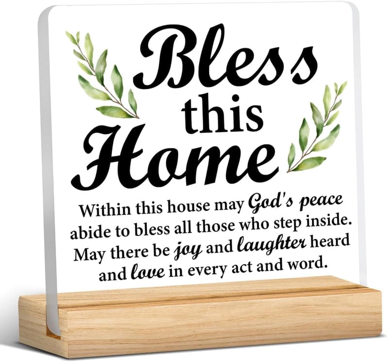 Christian Bless This Home Acrylic Sign with Wooden Stand