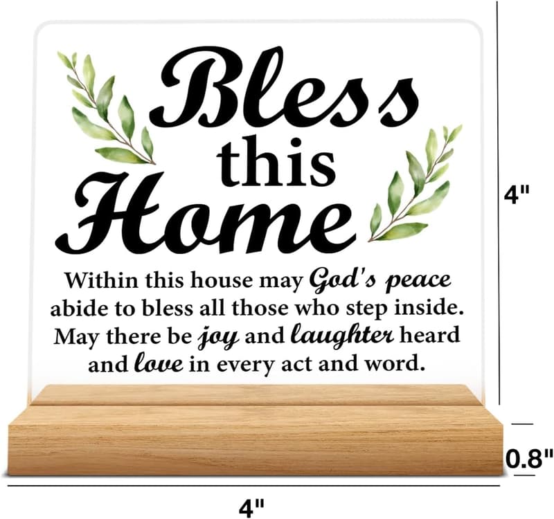 Christian Bless This Home Acrylic Sign with Wooden Stand