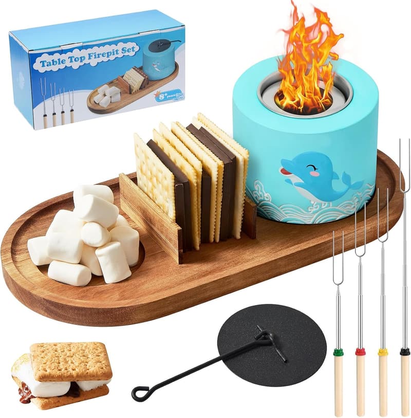 Indoor S'mores Maker with Roasting Sticks & Acacia Wood Tray