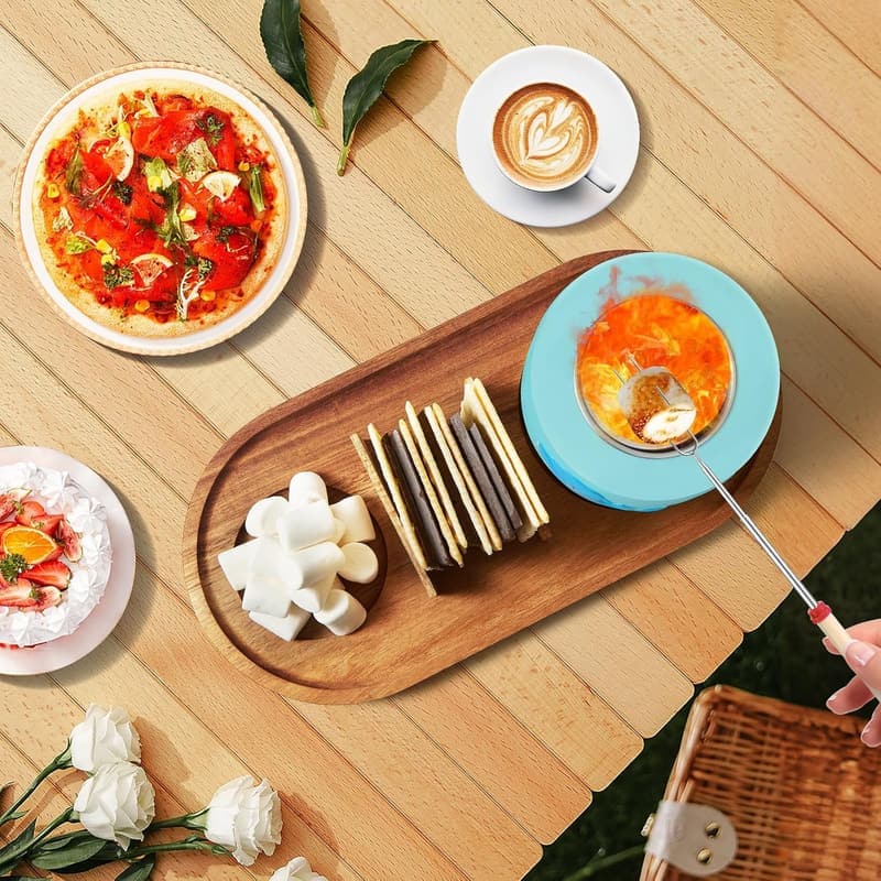 Indoor S'mores Maker with Roasting Sticks & Acacia Wood Tray