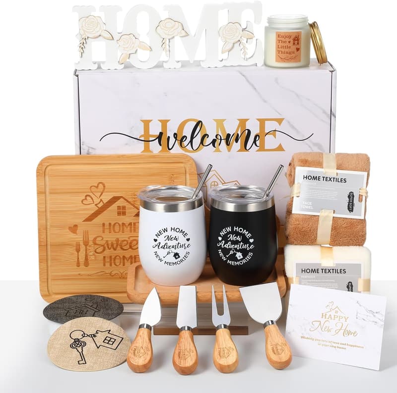 New Home Housewarming Gift Set for Couples - 19-Piece Marbled Kitchen Basket