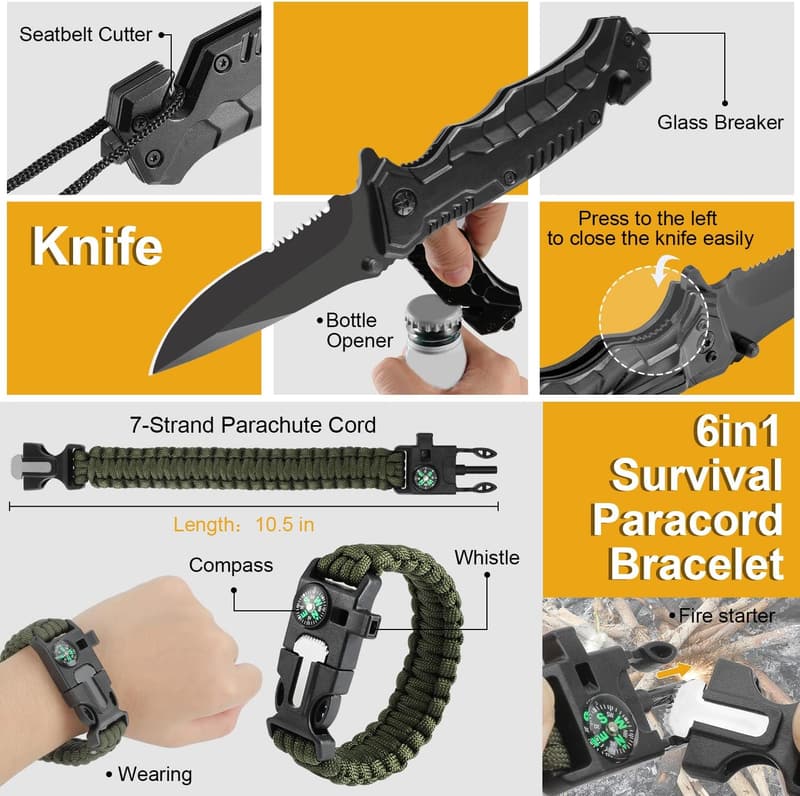 19-in-1 Emergency Survival Kit for Men - Camping & Fishing Gear