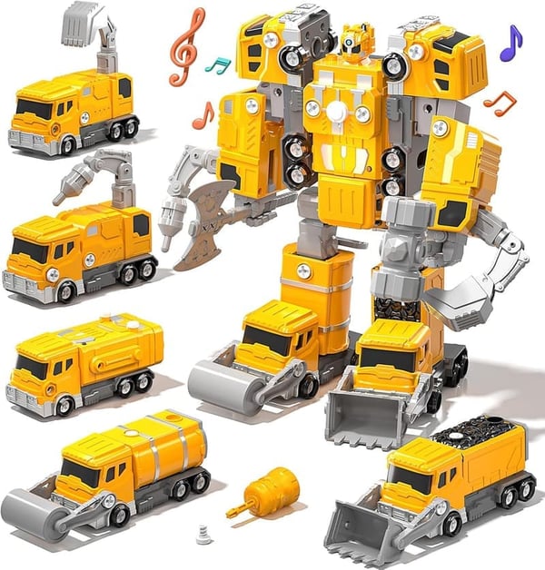 5-in-1 Take Apart Construction Vehicle Robot Toy for Boys 5-8