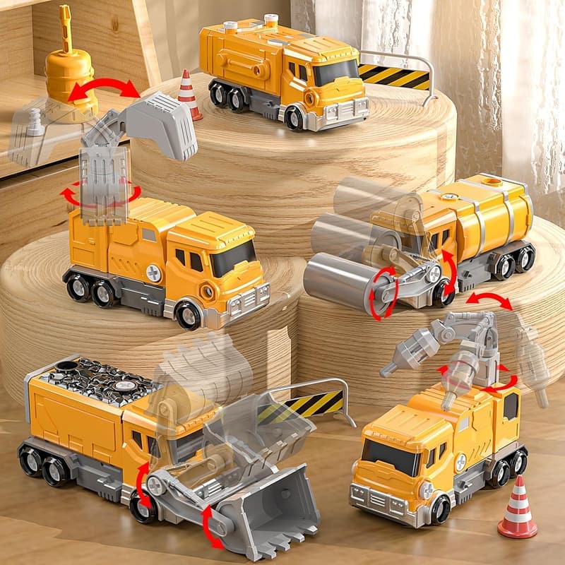 5-in-1 Take Apart Construction Vehicle Robot Toy for Boys 5-8