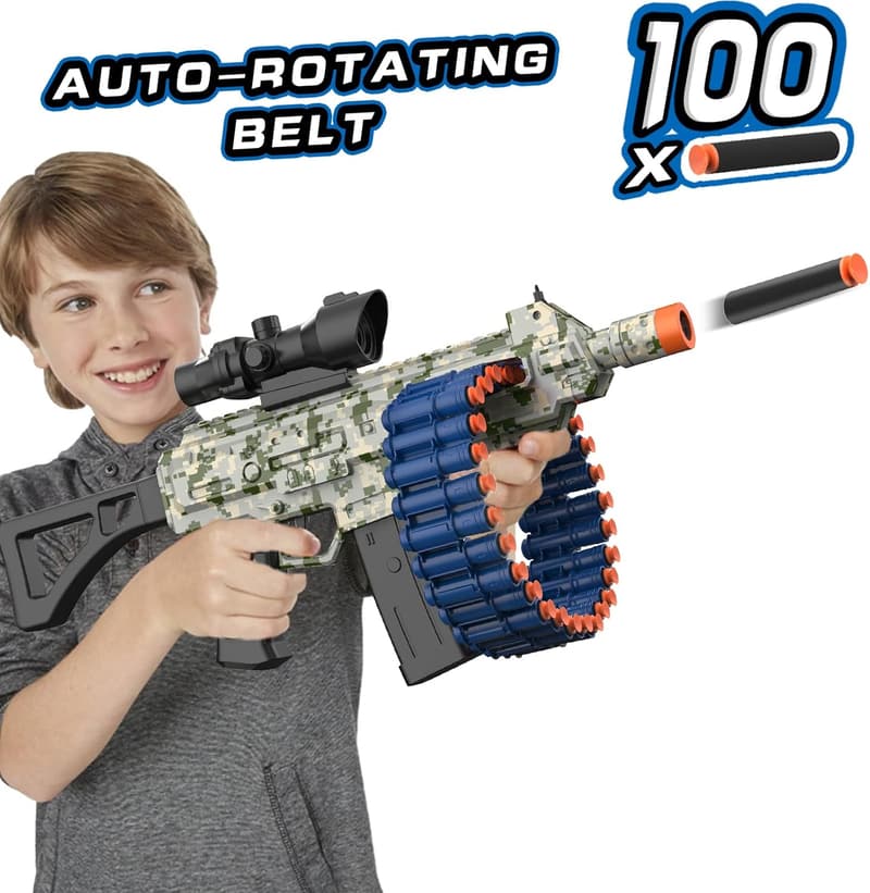 Outdoor Electric Toy Blaster with 100 Foam Darts for Kids