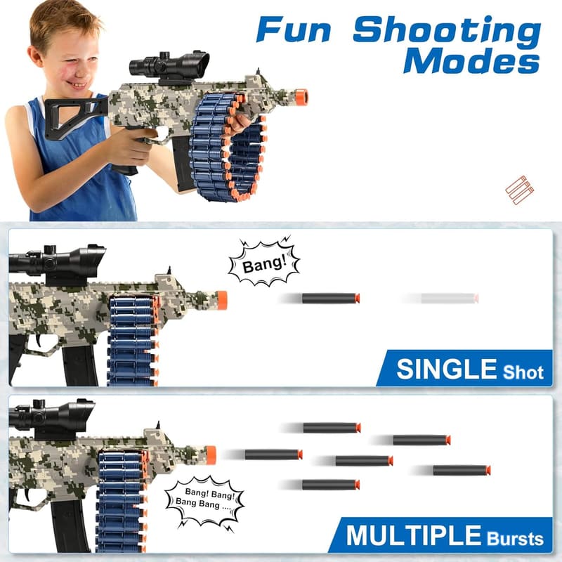 Outdoor Electric Toy Blaster with 100 Foam Darts for Kids