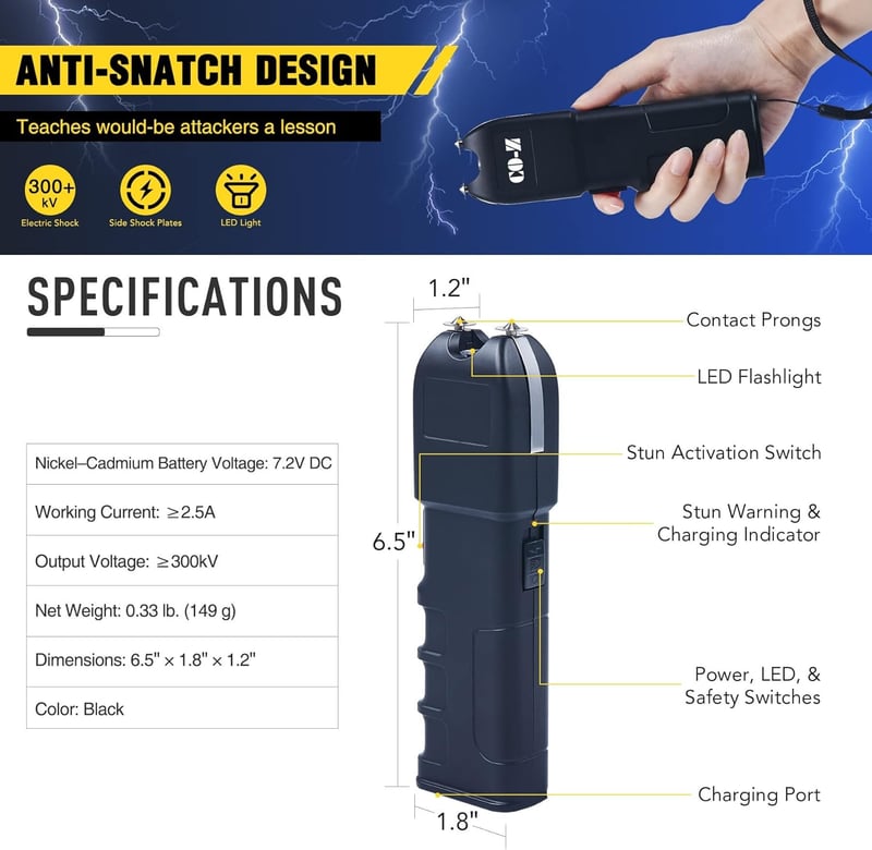 Ultrapowerful 300,000V Stun Gun with Tactical Flashlight & Holster