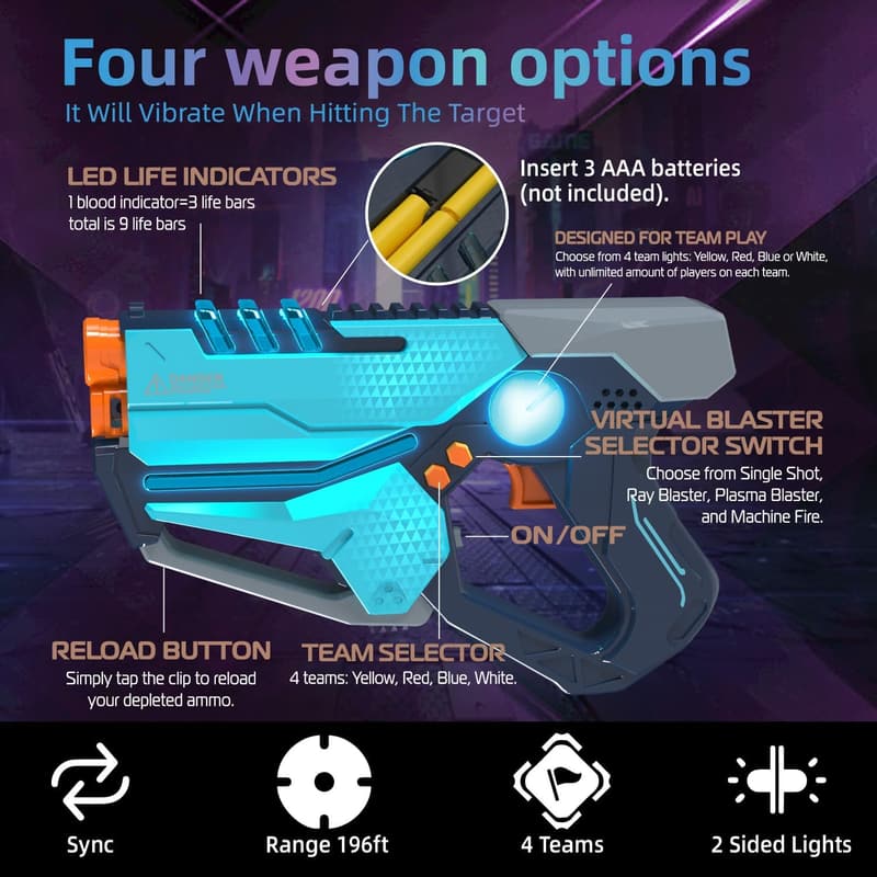 Laser Tag Set of 4 with Vest for Teens & Adults - Birthday Fun