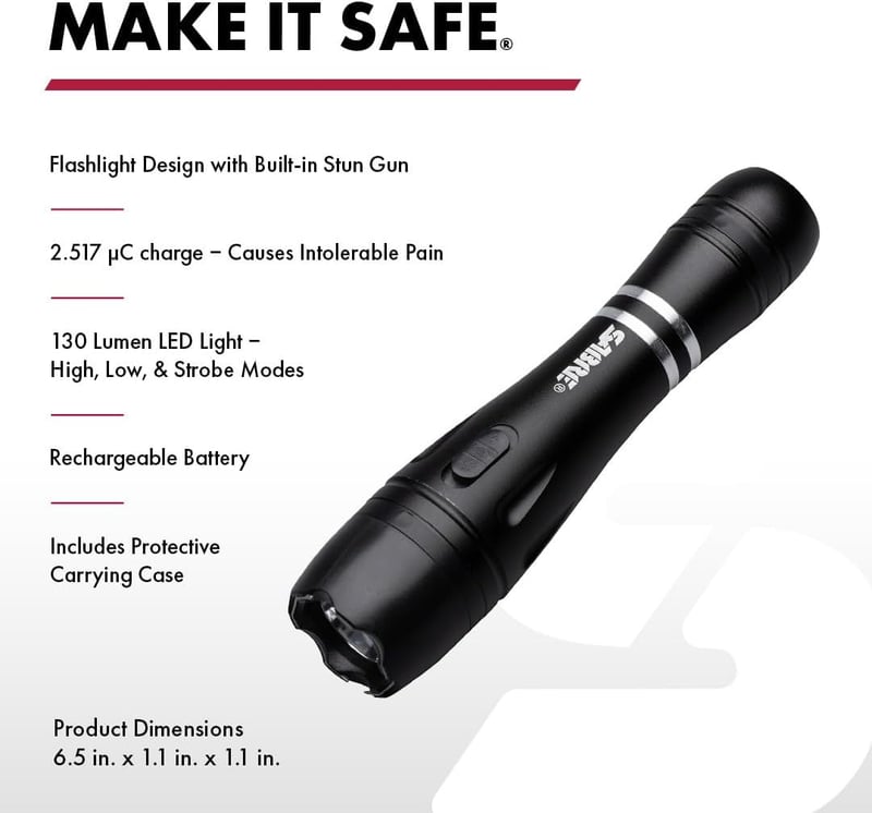 Tactical Stun Gun with LED Flashlight and Rechargeable Battery