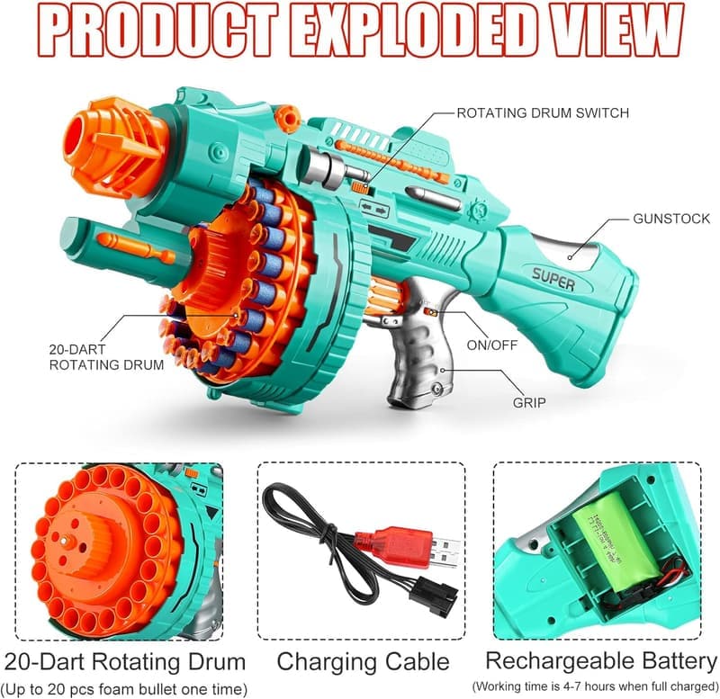 Automatic Electric Foam Blaster Toy Gun with 200 Bullets - Birthday Gift for Boys
