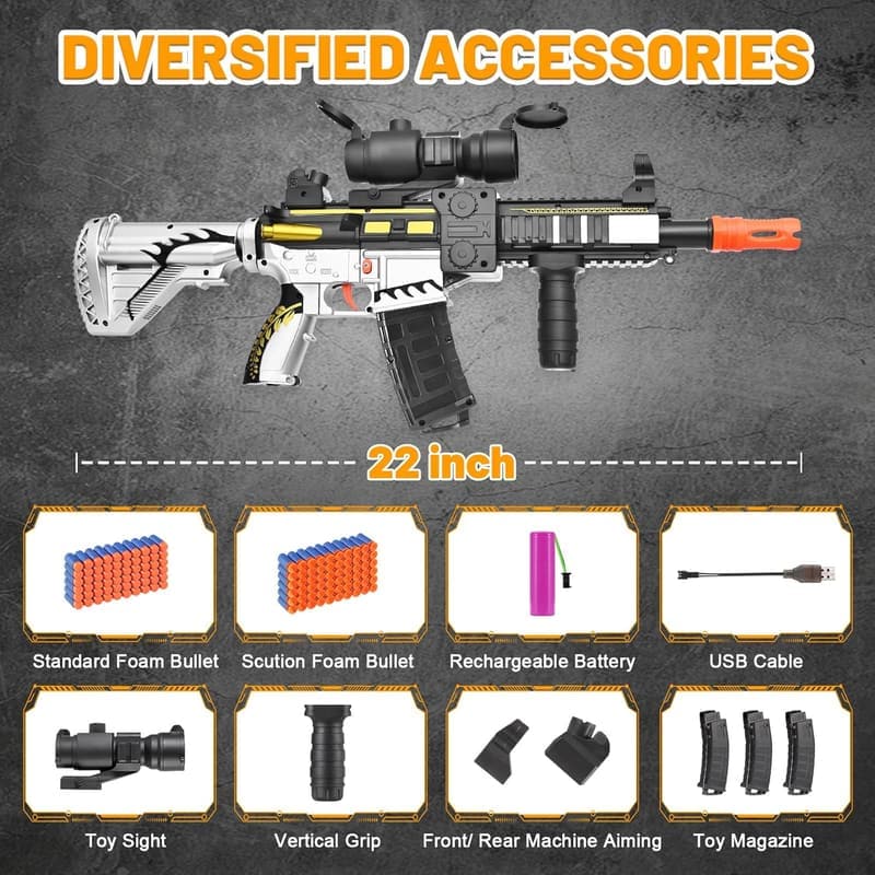 Electric Sniper Rifle Toy Gun with 120 Bullets - Indoor/Outdoor Gift for Ages 8-12