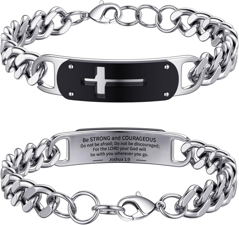 Christian Stainless Steel Cross Bracelet for Boys - Graduation Gift