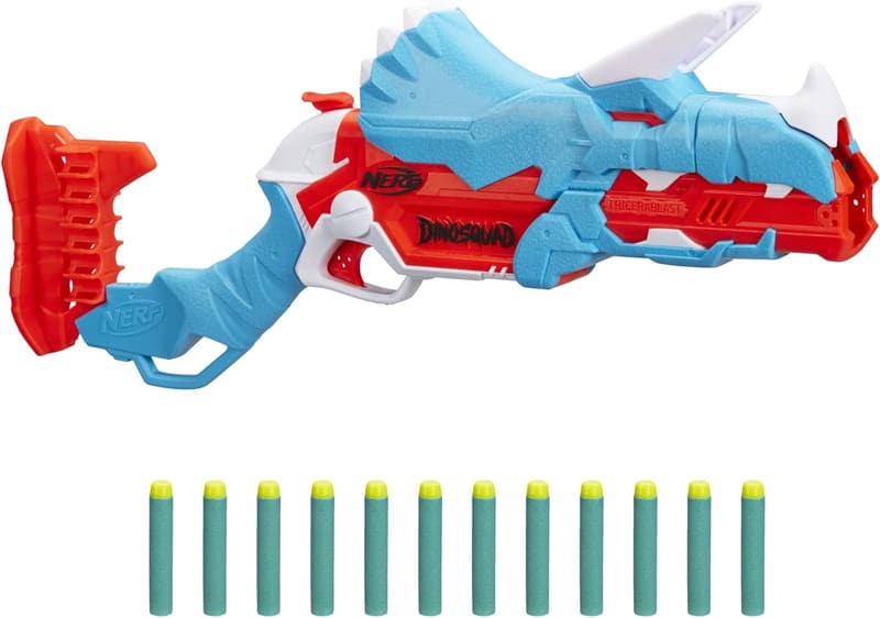 Nerf DinoSquad Tricera-Blast Blaster with 12 Official Darts