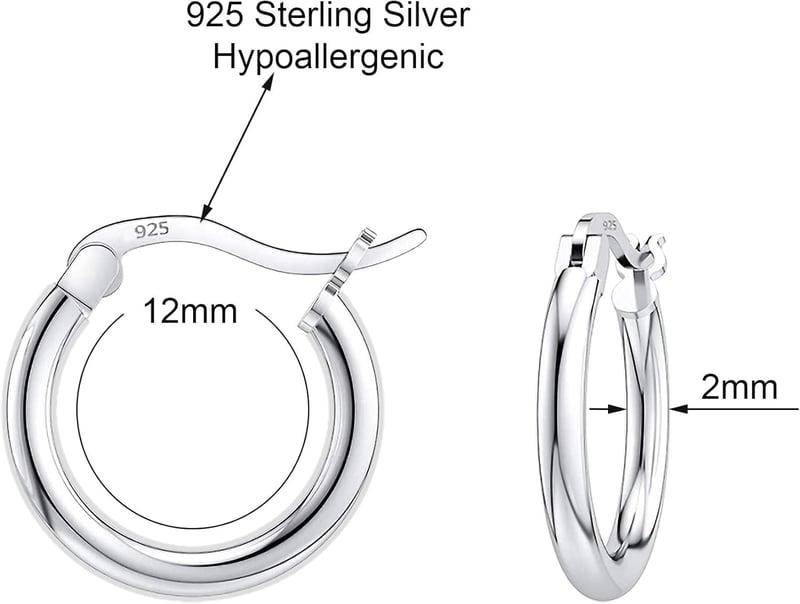 925 Sterling Silver Round Hoop Earrings for Men & Women