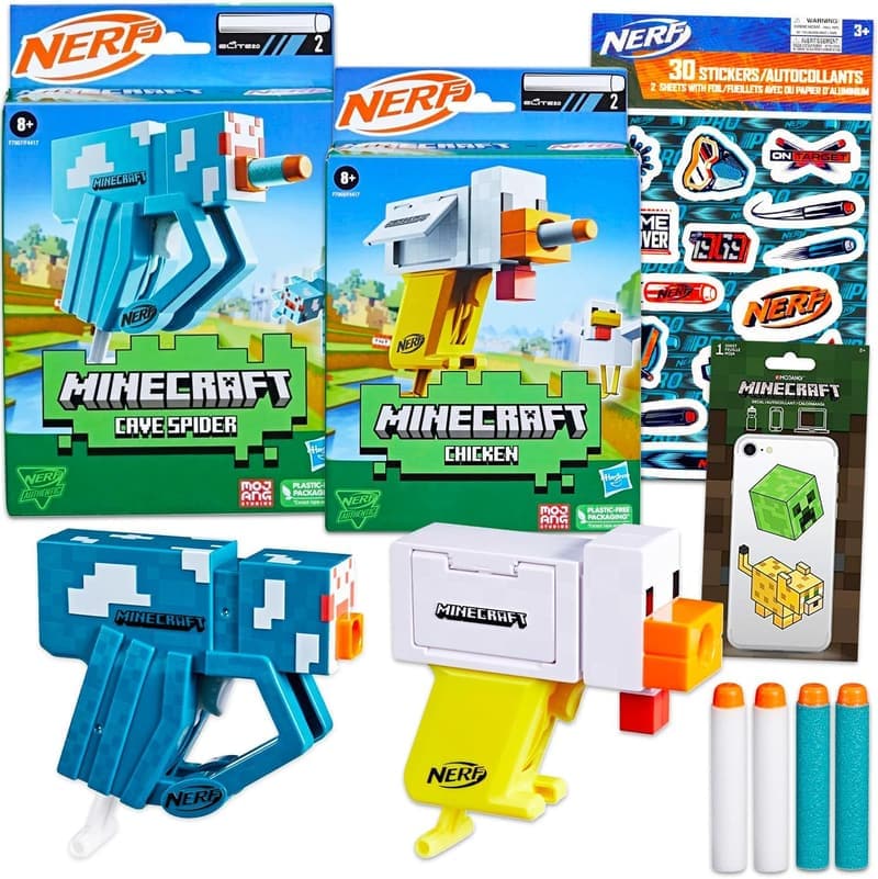 Minecraft Outdoor Blaster Set for Kids - 2 Nerf Toys Bundle
