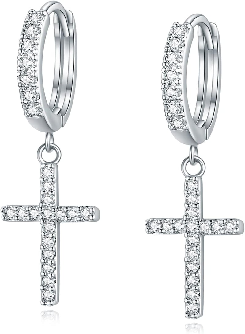 14K Gold Plated Cross Hoop Earrings for Women and Men