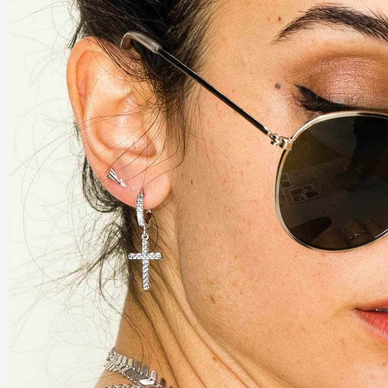 14K Gold Plated Cross Hoop Earrings for Women and Men