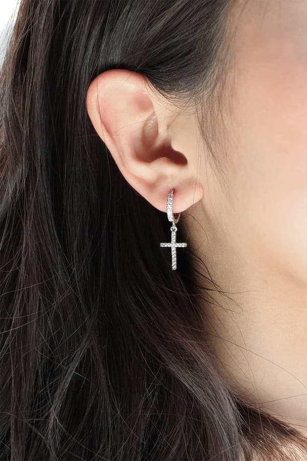 14K Gold Plated Cross Hoop Earrings for Women and Men