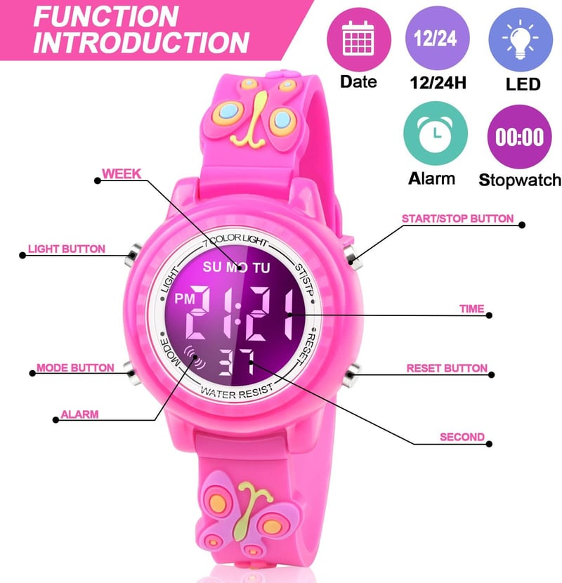 Waterproof LED Alarm Watch for Kids Ages 3-10