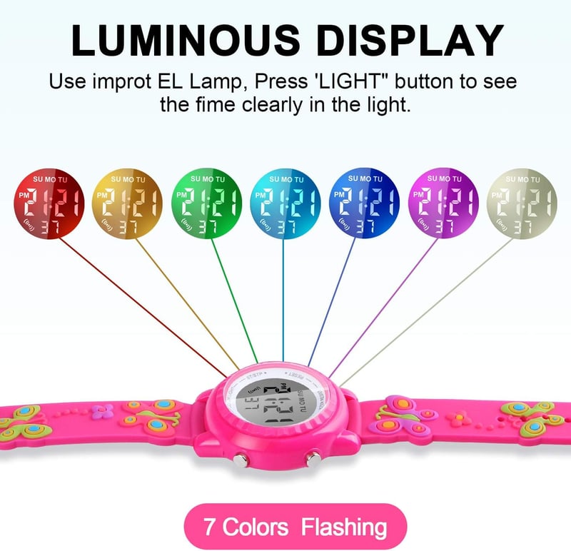Waterproof LED Alarm Watch for Kids Ages 3-10