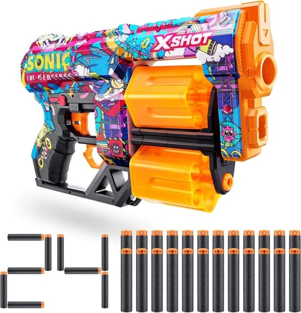 X-Shot Dread Sonic Blaster - Malice Skin, 24 Darts, Foam Toys