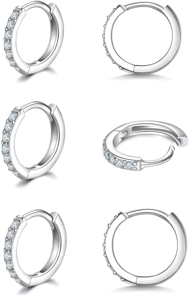 Sterling Silver Cubic Zirconia Huggie Hoop Earrings for Women