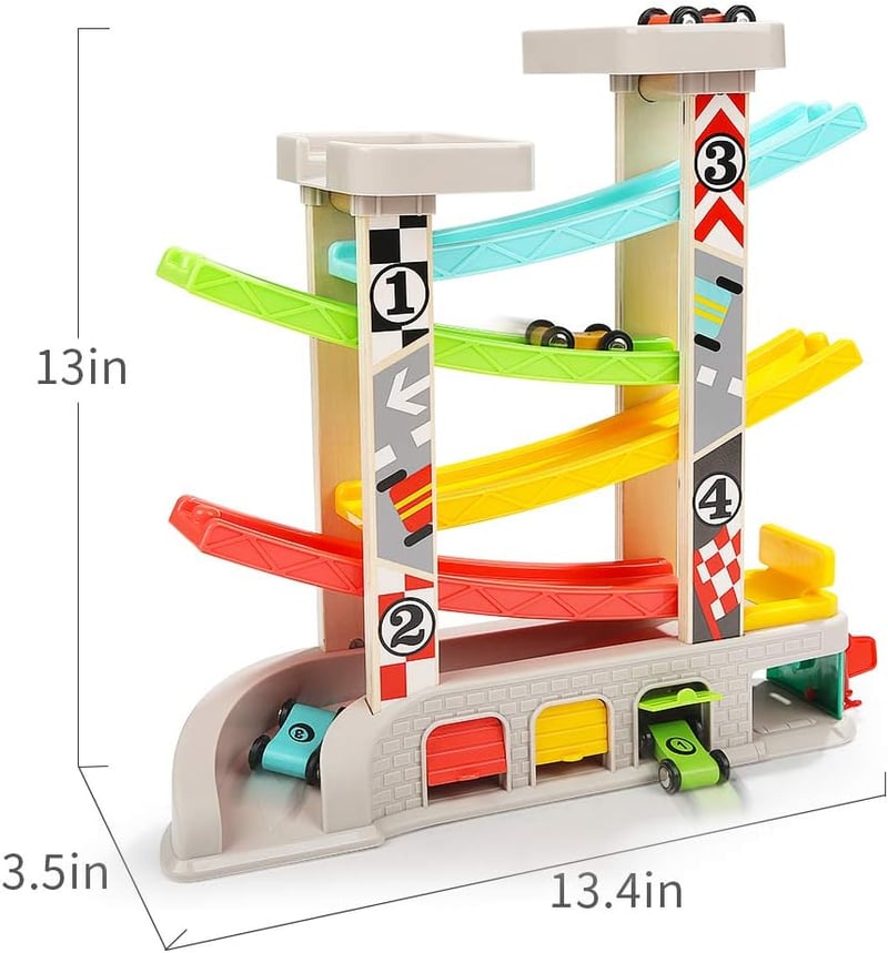 Toddler Car Ramp Race Track Set with Parking & Gas Station