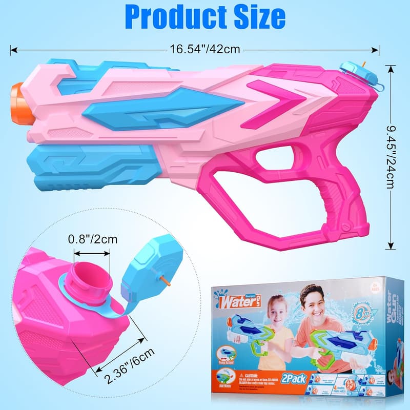 Summer Water Soaker Gun for Kids - 4 Modes, 26 Ft Range - Pink