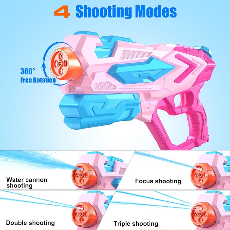 Summer Water Soaker Gun for Kids - 4 Modes, 26 Ft Range - Pink